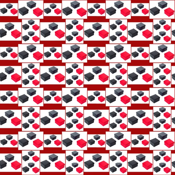 Pattern Gift Boxes Red Black Gray Isolated White Red Background — Stockfoto