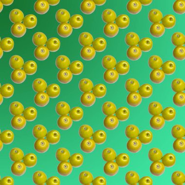 Yeşil elmalar açık yeşil bir zemin üzerine dizilmiş, duvar kağıdı, şablon, düz yalan