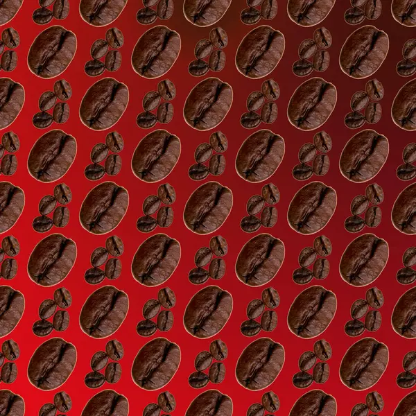Kávová Zrna Vzoru Červeném Černém Pozadí Tapety Textura Horní Pohled — Stock fotografie