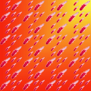 Kırmızı ve sarı arkaplanda kırmızı ve beyaz tüy, izole edilmiş, yakın plan, 