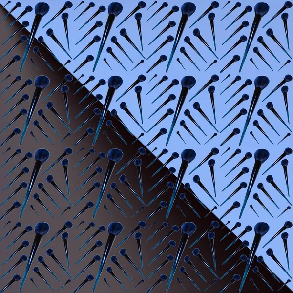 Escovas Cosméticas Padrão Preto Azul Gradiente Fundo Close Publicidade Cosméticos — Fotografia de Stock