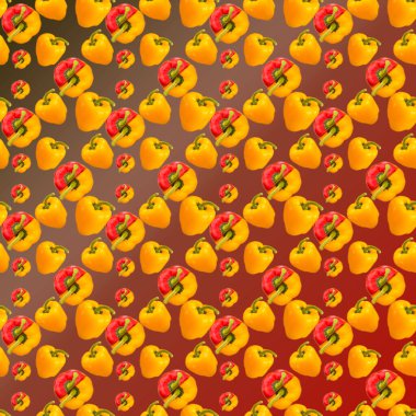 Bulgar sarı ve kırmızı biberi kırmızı ve siyah gradyan arka plan, desen, duvar kağıdı, üst manzara, düz düzen, izole edilmiş