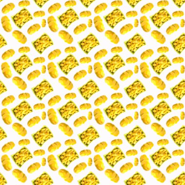 Tabakta patates küpleri, beyaz arka plan, duvar kağıdı, şablon şeklinde dizilmiş.