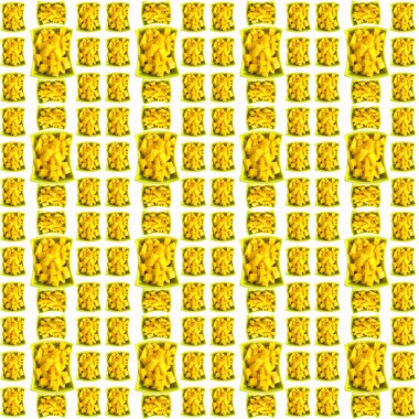 Tabakta patates küpleri, beyaz arka plan, duvar kağıdı, şablon şeklinde dizilmiş.