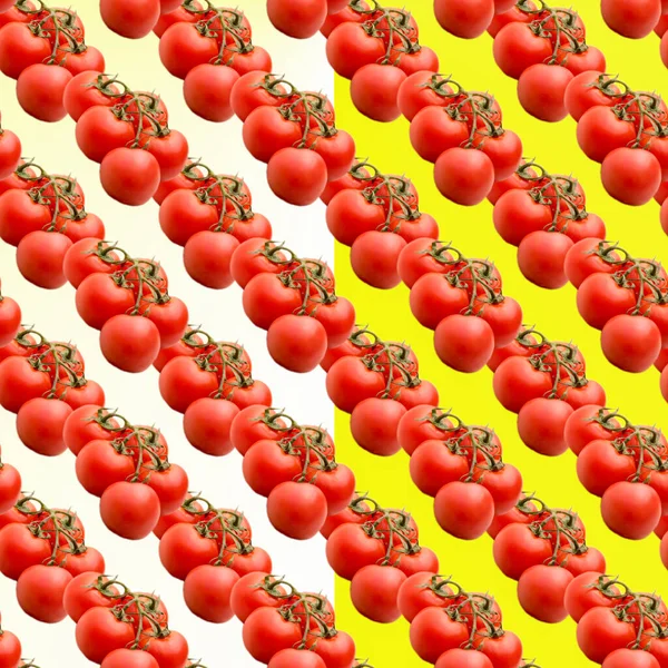 Tomaten Auf Einem Zweig Auf Weiß Gelbem Hintergrund Muster Flaches — Stockfoto