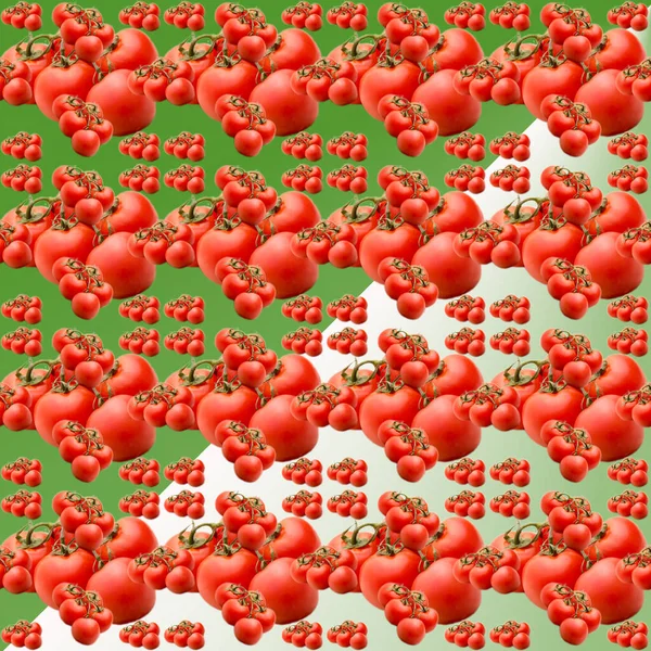 Tomaten Auf Einem Ast Auf Grün Weißem Hintergrund Muster Flaches — Stockfoto