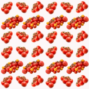 Beyaz arkaplanda domatesler, desen, düz düzen, şablon, reklamcılık, afiş, üst görünüm