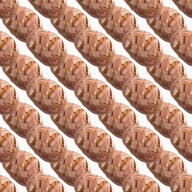 Beyaz arkaplanda çavdar ekmeği, desen, yakın plan, şablon, afiş, düz düzen, reklam, duvar kağıdı