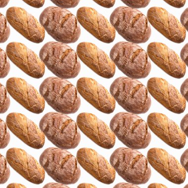 Ekmek, çavdar ekmeği fırını ürünleri beyaz arka planda, desen, yakın plan, şablon, pankart, düz düzen, reklam, duvar kağıdı