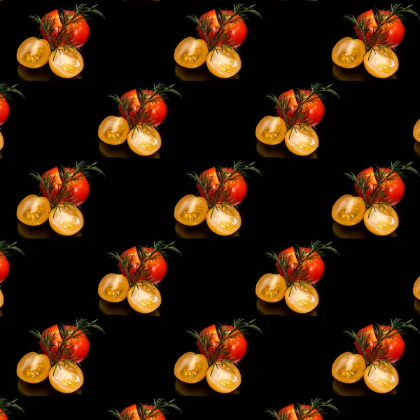 Tomatendill Auf Schwarzem Hintergrund Muster Nahaufnahme Vorlage Banner Flaches Layout — Stockfoto