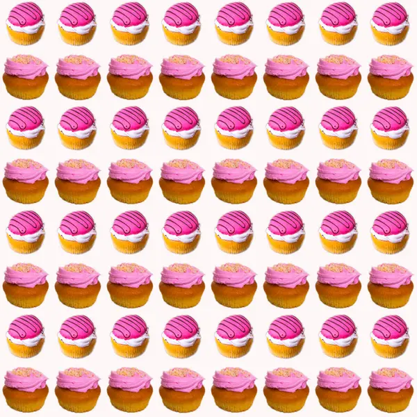 Cupcakes White Pink Cream White Background Flat Layout Pattern Wallpaper — Stock Photo, Image