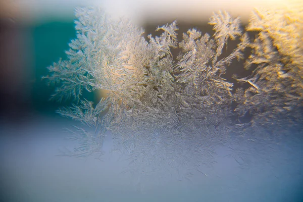 Kristallen Sneeuwvlokken Glas Close Macro Achtergrond Textuur Kopieerruimte — Stockfoto