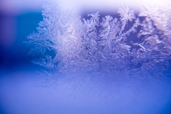 Kristallen Sneeuwvlokken Glas Close Macro Achtergrond Textuur Kopieerruimte — Stockfoto
