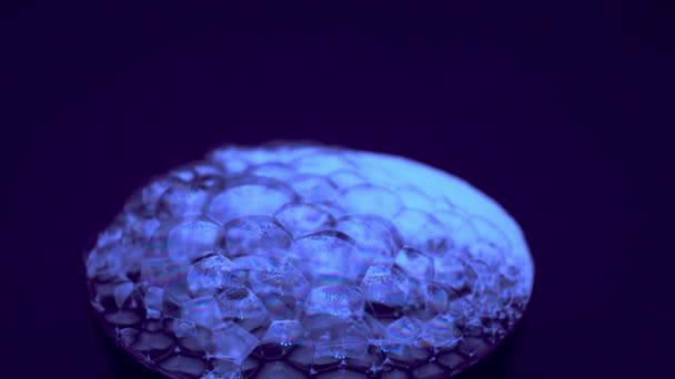 Bubliny Mýdlové Pěny Detailní Záběr Abstraktní Barvy Černém Pozadí Makro — Stock video