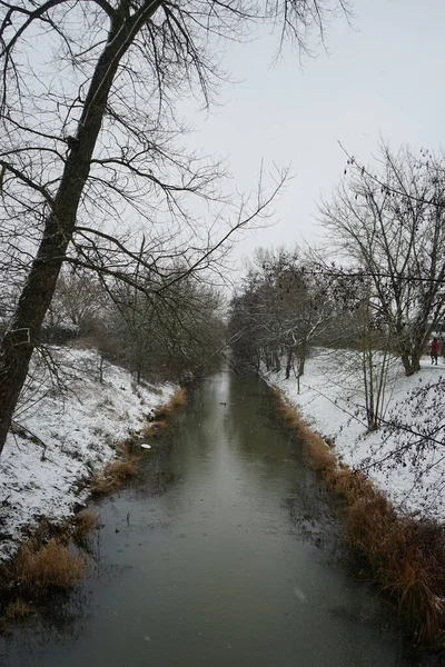 Snow Vicinity Wuhle River January 아름다운 Marzahn Hellersdorf Berlin Germany — 스톡 사진