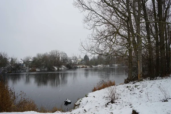 Schnee Der Nähe Des Wuhlesees Januar Schöne Winterlandschaft Marzahn Hellersdorf — Stockfoto