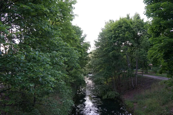 Rzeka Wuhle Okolice Wspaniałą Roślinnością Czerwcu Berlin Niemcy — Zdjęcie stockowe