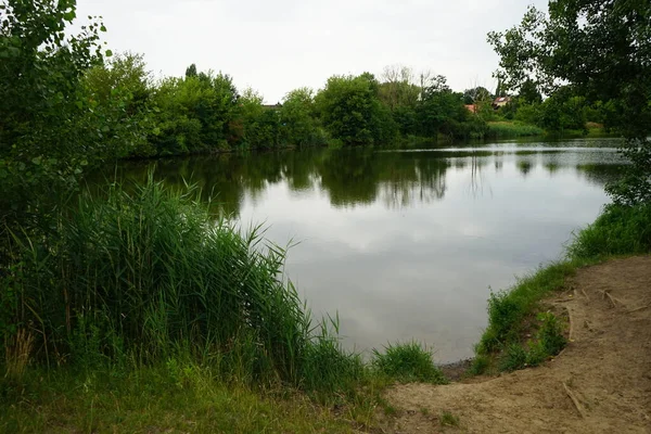 Nádherná Krajina Jezerem Wuhlesee Při Západu Slunce Červenci Marzahn Hellersdorf — Stock fotografie