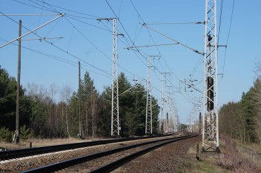 View of a railway from the edge of a forest in the Berlin-Biesdorf district. Berlin, Germany, Europe.