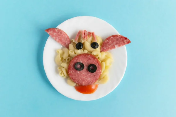 Lustiges Frühstück Mittag Oder Abendessen Für Kinder Form Eines Stiergesichts — Stockfoto