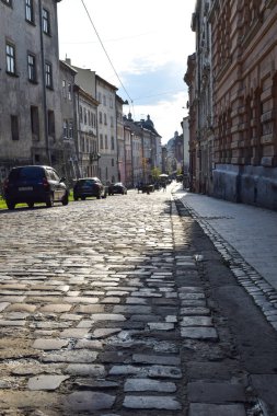 Lviv, Ukrayna - 26 Temmuz 2019. Lviv merkez sokak görüntüsü.
