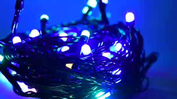 Colorful Tangled Christmas Lights Dark Background Merry Christmas Happy New — Stock Video