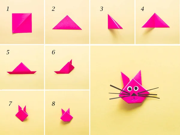 Adım adım Origami kağıt tavşanı nasıl yapılır? Basit bir çocuk konsepti. basamakların kolajı fotoğrafı