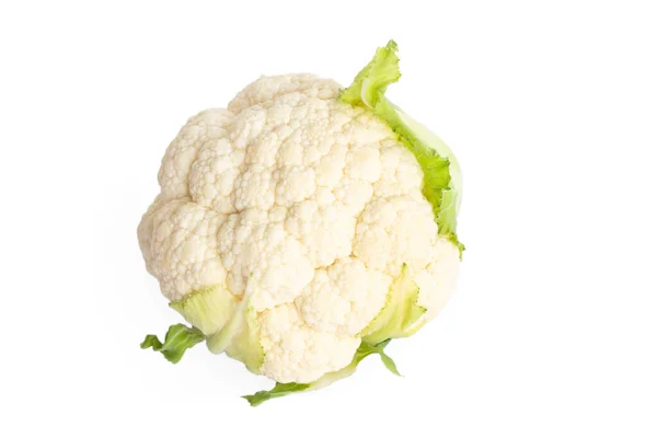 Cauliflower with green leaves isolated on white background — Stock Photo, Image