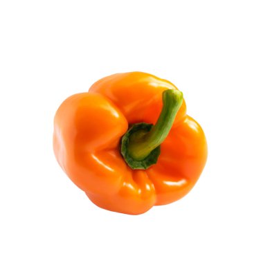 Sarı turuncu dolma biber beyaz arka planda izole edilmiş. Organik gıda, çiftçi vejetaryeni ve sağlık konsepti.