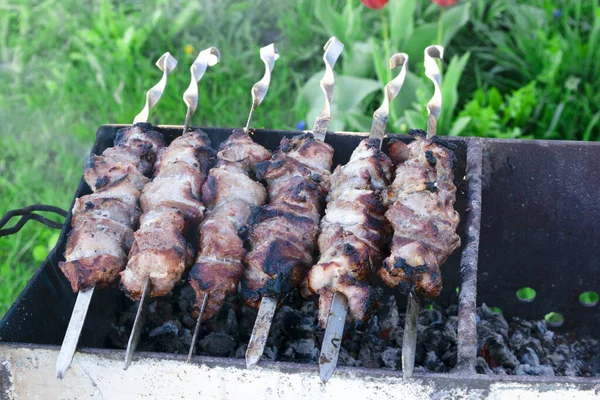 Shish kebab a grill az utcán. — Stock Fotó