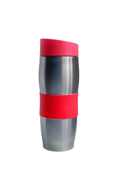 Red travel mug bottle isolated on white — Stock Photo, Image