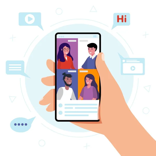 Cep Telefonu Dijital Teknolojisi Iletişim Konsepti Illüstrasyonunda Bir Şirketle Video — Stok Vektör