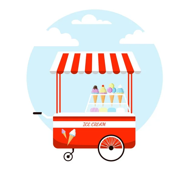 冰淇淋购物车病媒说明销售概念 — 图库矢量图片