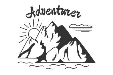 Vintage dağlar ve retro harfli maceraperest vektör illüstrasyon tipografi sanatı