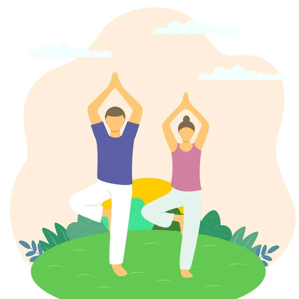 male and female couple doing sports outdoors vector illustration concept Relax Rest Recreation Gymnastics