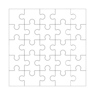 Kare labirent ızgara şablonu Jigsaw 25 parça düşünme oyunu ve 5x5 yapboz ayrıntılı çerçeve tasarımı Siyah ve beyaz hisse senedi vektör çizimi