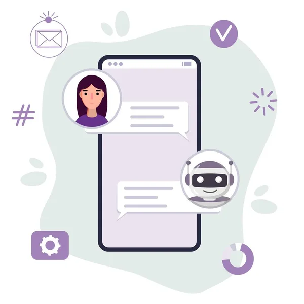 Chat Bot Robot Mondja Vektor Lapos Rajzfilm Karakter Illusztráció Kék — Stock Vector