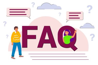FAQ - sıklıkla sorulan sorular düz vektör konsept illüstrasyonu Çevrimiçi Destek Merkezi Sorusu Cevap metaforu Yaratıcı web sayfası tasarım şablonu