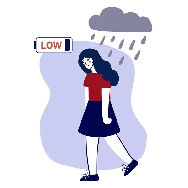 Συναισθηματικά Καμένη Γυναίκα Περπατάει Στο Δρόμο Και Ρίχνει Βροχή Από — Διανυσματικό Αρχείο