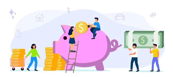 Grote Spaarvarken Bank Een Witte Achtergrond Met Geld Zakenmensen Hamsteren — Stockvector