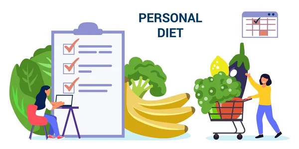 Modelo Site Vetorial Plano Dieta Pessoas Minúsculas Nutricionista Plano Dieta — Vetor de Stock
