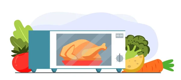 Kuchenka Mikrofalowa Kurczakiem Grill Urządzenia Gospodarstwa Domowego Gotowania Rozmrażania Żywności — Wektor stockowy