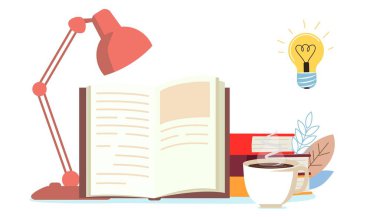 Read books Education learning concept with opening book or textbook Stack piles of literature text academic archive on reading desk Vector illustration. Knowledge and learning concept design