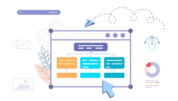 Construire Projet Site Web Comme Processus Programmation Page Accueil Concepts — Image vectorielle