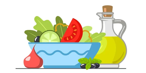 Sałatka Warzywna Serwowana Misce Wektor Ilustracja Zielona Sałatka Pomidorem Świeżych — Wektor stockowy
