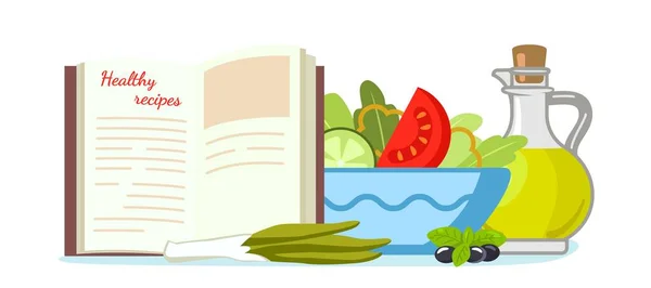 Receitas Saudáveis Livro Receitas Cozinha Criativa Estilo Plano Vetor Ilustração — Vetor de Stock