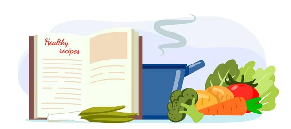 Receitas Saudáveis Livro Receitas Cozinha Criativa Estilo Plano Vetor Ilustração — Vetor de Stock