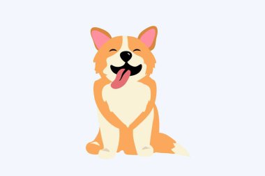 Mutlu köpek gülüşü Sevimli gülüşü Galli Corgi Köpek gülümsemesi Pençesi ve kalp şeklinde burnu olan Corgi dilini dışarı çıkararak oturuyor