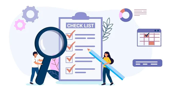 Checklista Eller Vana Tracker Tiny Personer Fylla Ett Formulär Concept — Stock vektor
