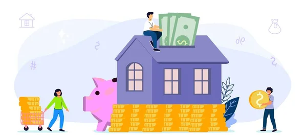 Hypotheek Sparen Een Huis Huis Spaarvector Illustratie Concept Kopen Planning — Stockvector